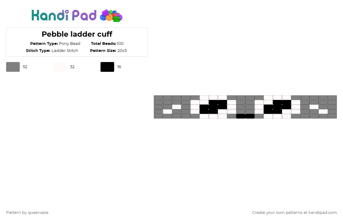 Pebble ladder cuff - Pony Bead Pattern by queenazie on Kandi Pad - gray,white,pebble,dandys,world