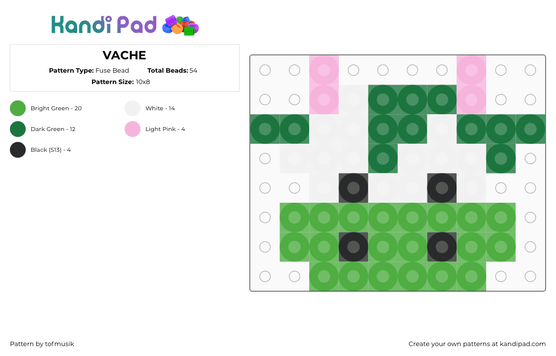 VACHE - Fuse Bead Pattern by tofmusik on Kandi Pad - green