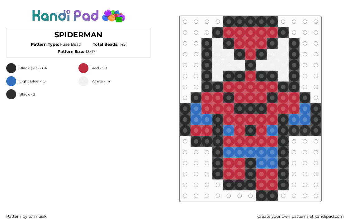 SPIDERMAN - Fuse Bead Pattern by tofmusik on Kandi Pad - red