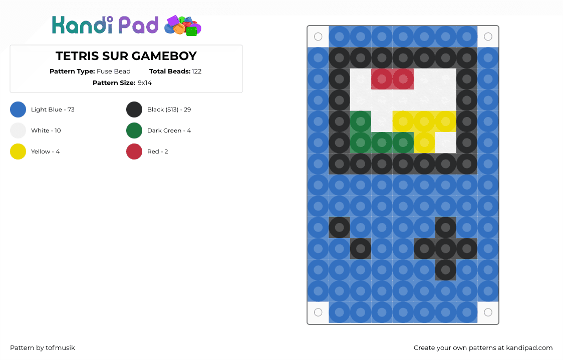 TETRIS SUR GAMEBOY - Fuse Bead Pattern by tofmusik on Kandi Pad - blue