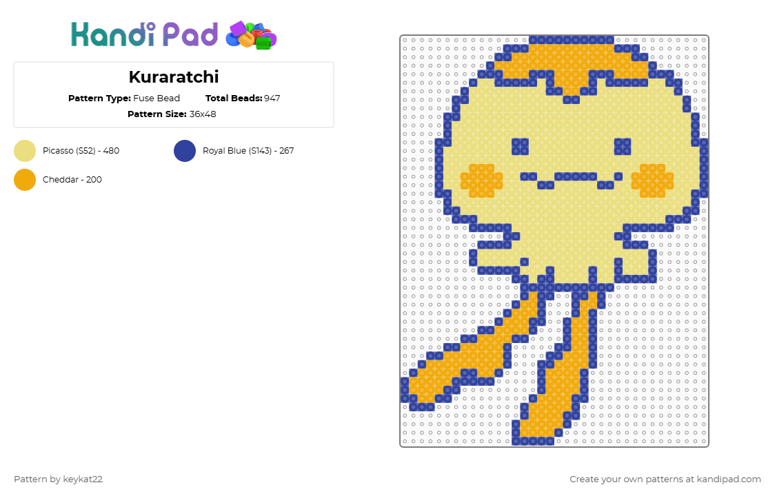 Kuraratchi - Fuse Bead Pattern by keykat22 on Kandi Pad - yellow