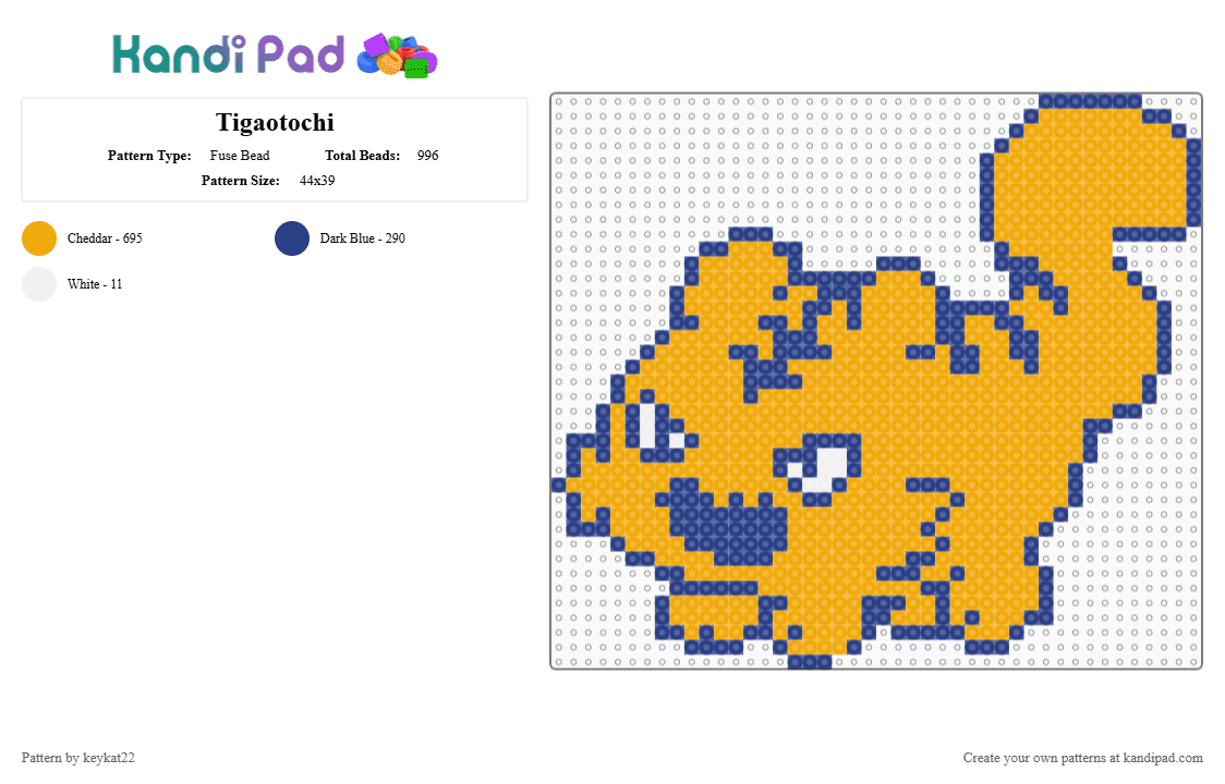 Tigaotochi - Fuse Bead Pattern by keykat22 on Kandi Pad - blue,orange
