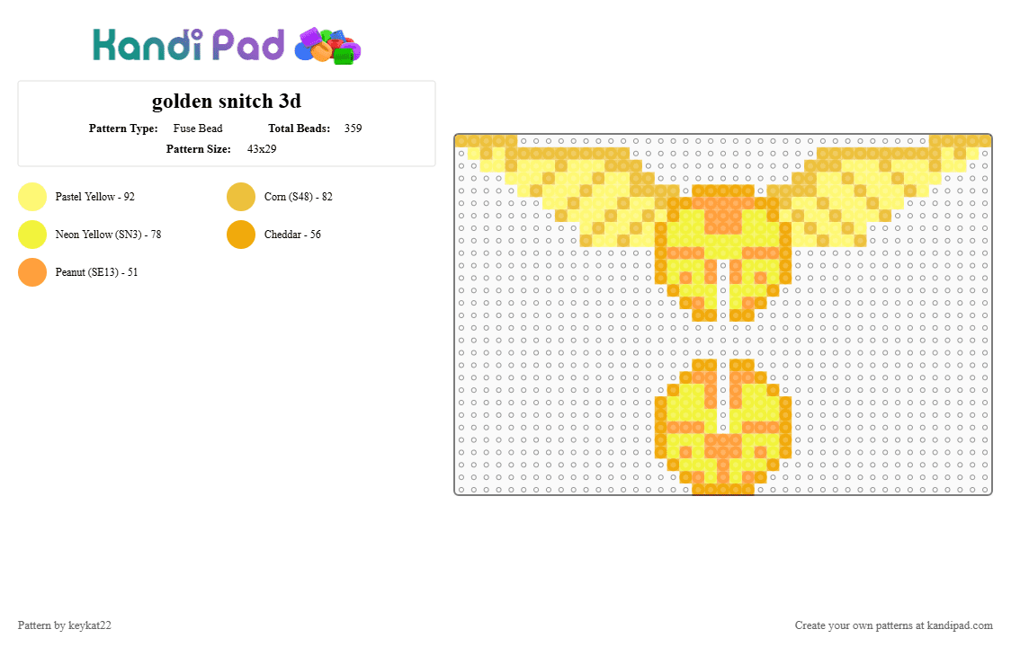 golden snitch 3d - Fuse Bead Pattern by keykat22 on Kandi Pad - yellow,orange