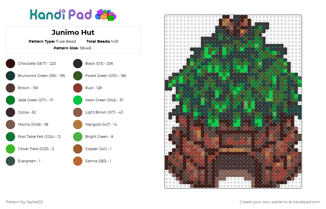 Junimo Hut - Fuse Bead Pattern by keykat22 on Kandi Pad - brown,green,gold