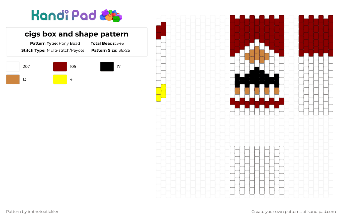 cigs box and shape pattern - Pony Bead Pattern by imthetoetickler on Kandi Pad - white,red
