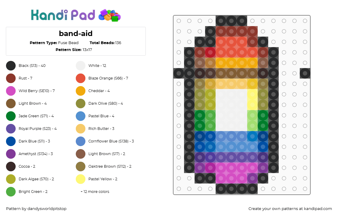 band-aid - Fuse Bead Pattern by dandysworldpitstop on Kandi Pad - red,green,purple,colorful