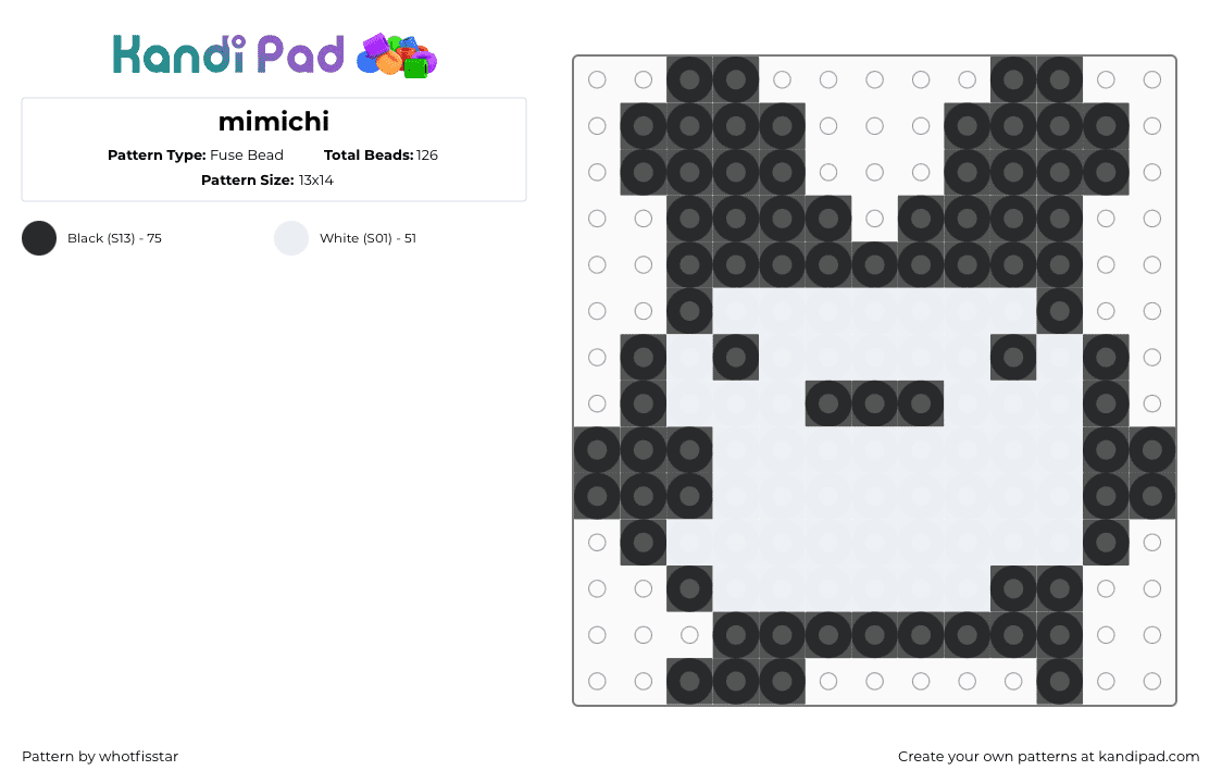 mimichi - Fuse Bead Pattern by whotfisstar on Kandi Pad - black,white,tamagotchi