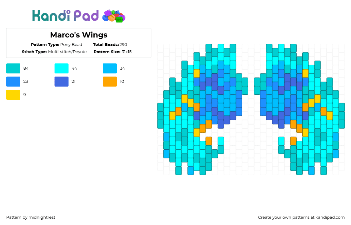 Marco\'s Wings - Pony Bead Pattern by midnightrest on Kandi Pad - light blue,marco the phoenix,teal,wings,one piece,charms,anime