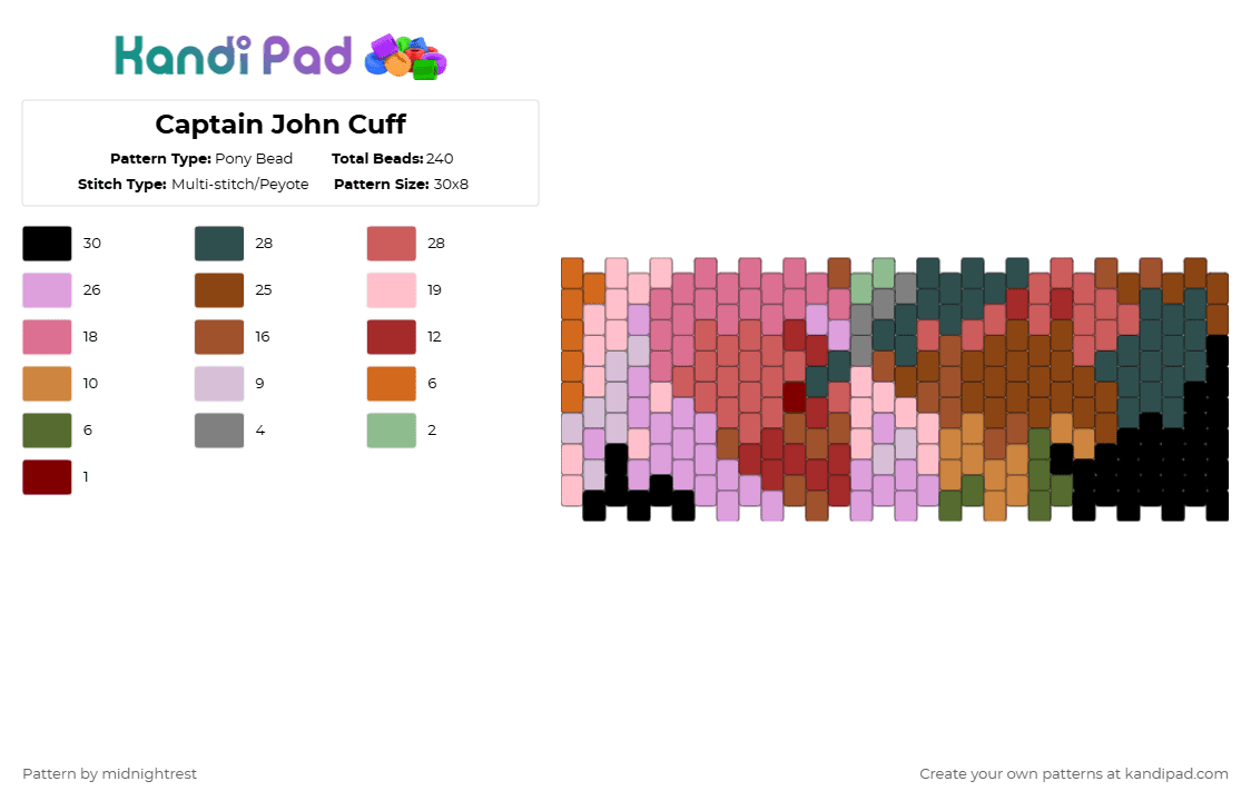 Captain John Cuff - Pony Bead Pattern by midnightrest on Kandi Pad - pink,red,gray,one piece,anime,captain john,cuff