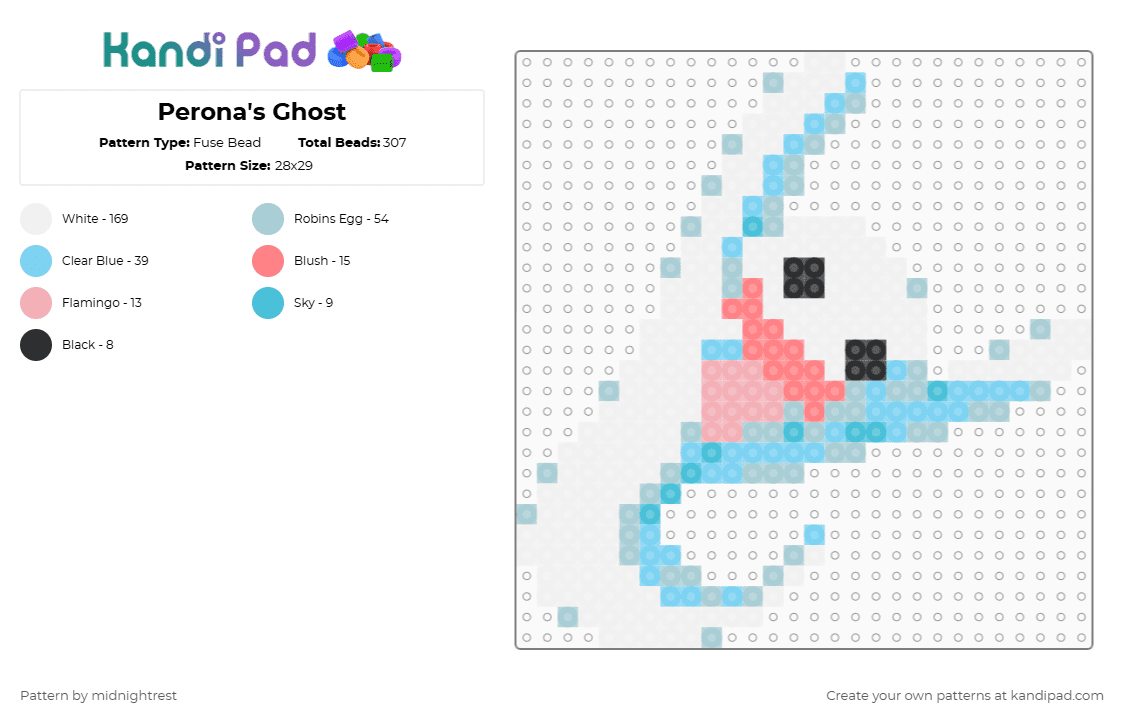 Perona\'s Ghost - Fuse Bead Pattern by midnightrest on Kandi Pad - white,light blue,one piece,perona,anime,pink,blue