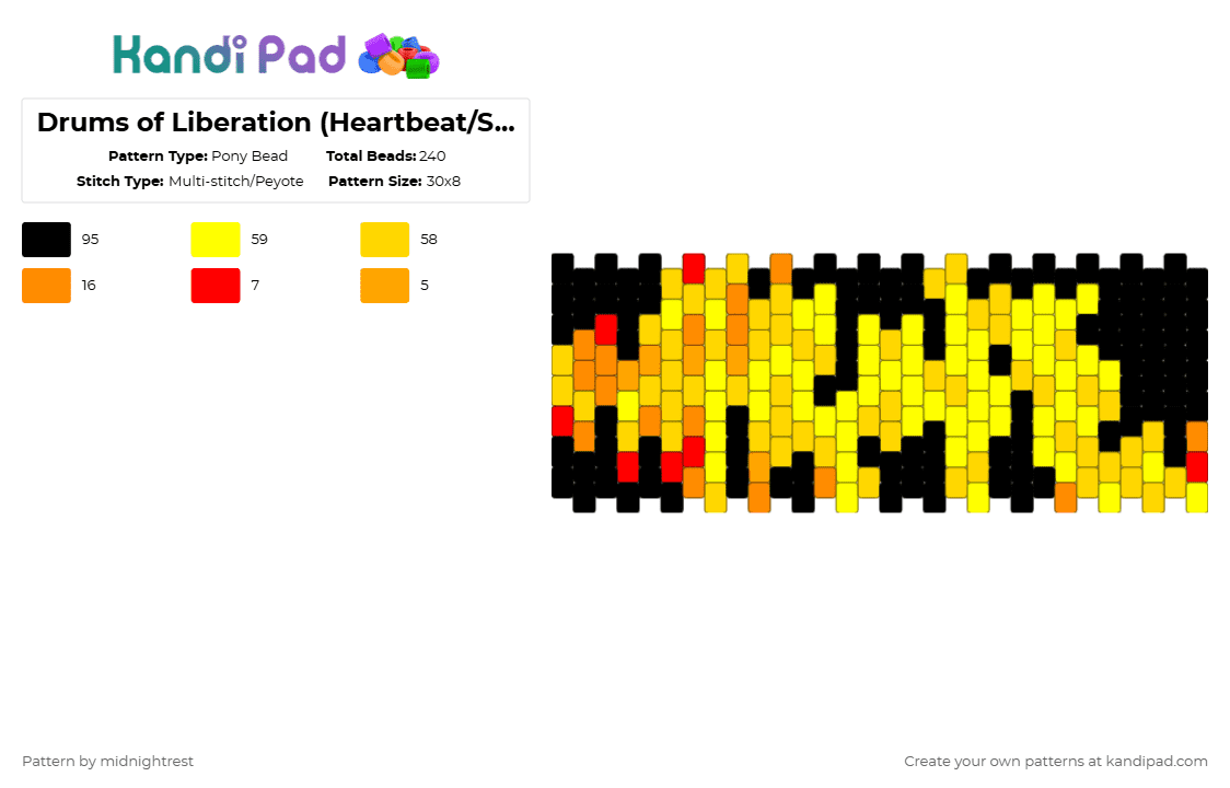 Drums of Liberation (Heartbeat/Soundwave) - Pony Bead Pattern by midnightrest on Kandi Pad - yellow,luffy,one piece,anime,black,red,orange