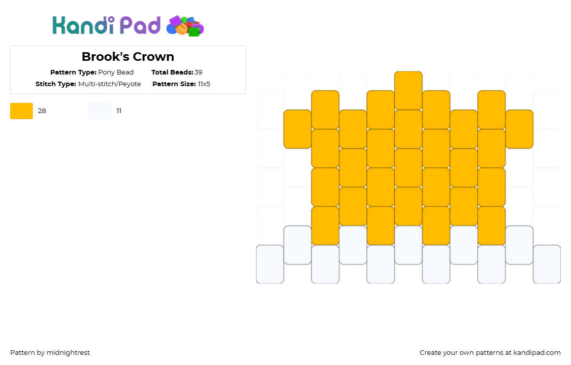 Brook\'s Crown - Pony Bead Pattern by midnightrest on Kandi Pad - orange,white,soul king brook,one piece,anime,charm,gold