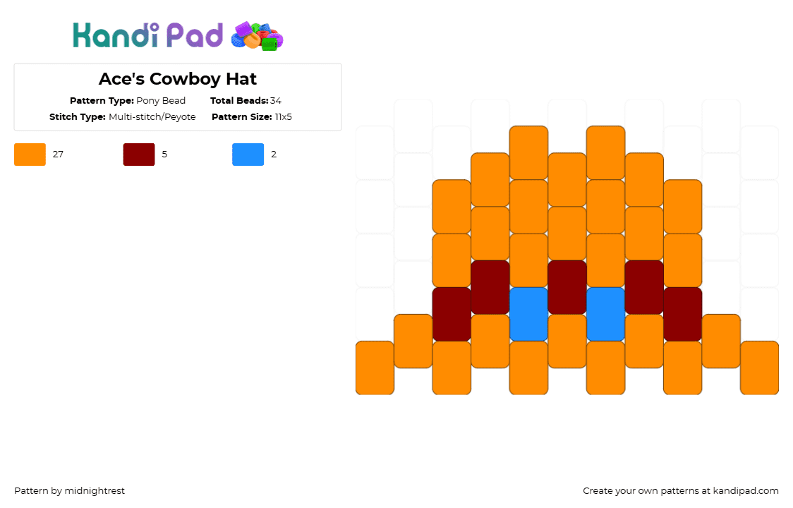 Ace\'s Cowboy Hat - Pony Bead Pattern by midnightrest on Kandi Pad - orange,one piece,fire fist ace,anime,charm