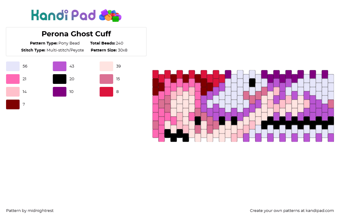 Perona Ghost Cuff - Pony Bead Pattern by midnightrest on Kandi Pad - pink,perona,one piece,anime,purple,cuff