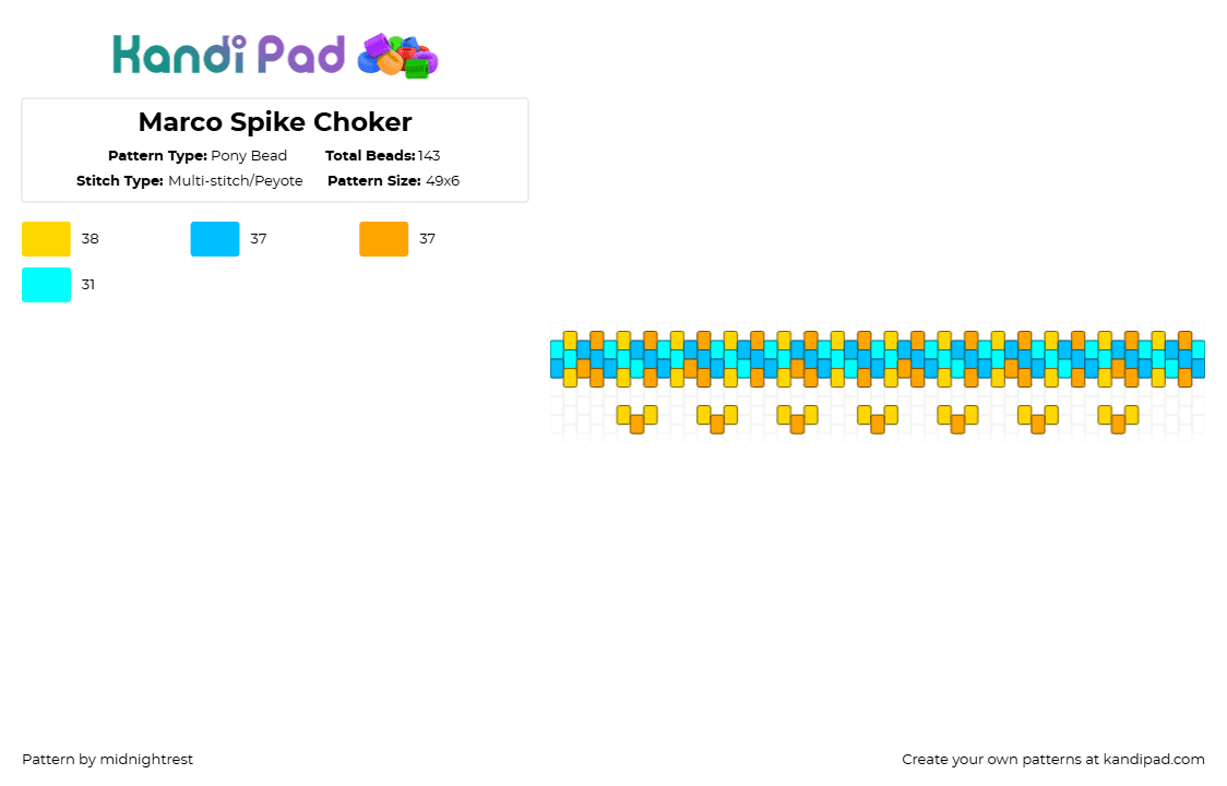 Marco Spike Choker - Pony Bead Pattern by midnightrest on Kandi Pad - light blue,one piece,marco the phoenix,choker,teal,yellow,anime