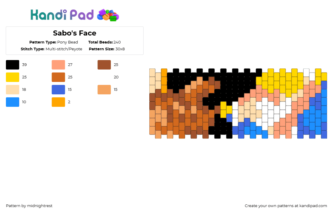 Sabo\'s Face - Pony Bead Pattern by midnightrest on Kandi Pad - orange,sabo the revolutionary,one piece,anime,cuff