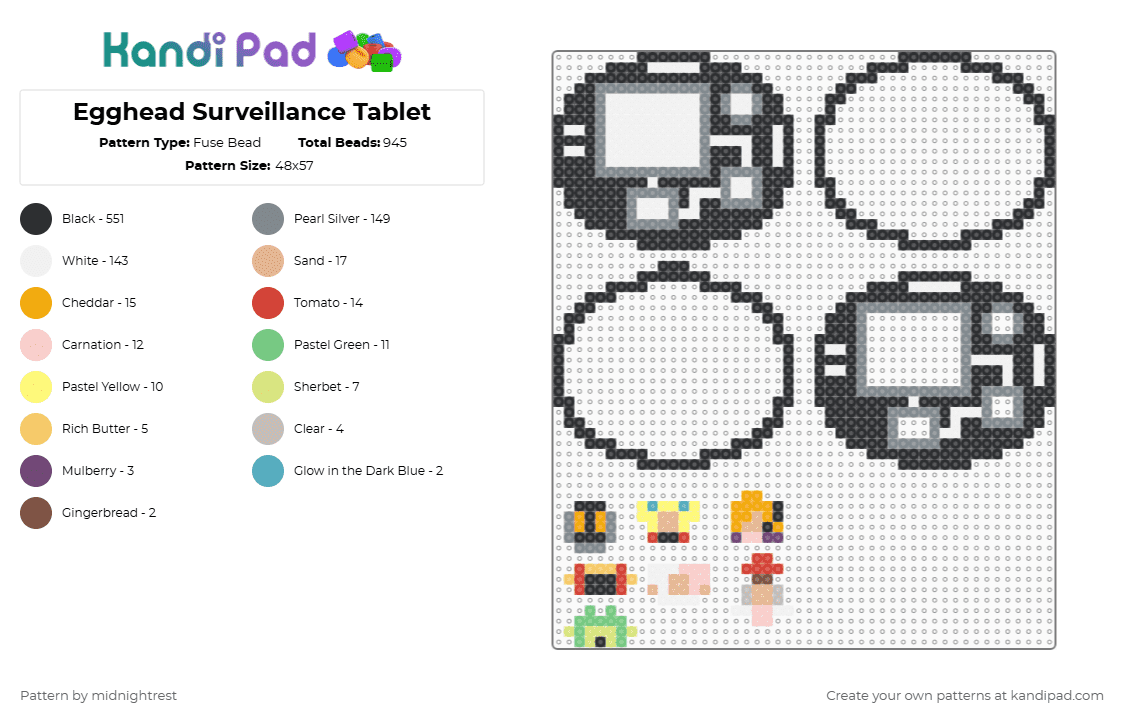 Egghead Surveillance Tablet - Fuse Bead Pattern by midnightrest on Kandi Pad - black,white,gray,beige,one piece,vegapunk,anime,charm,perler