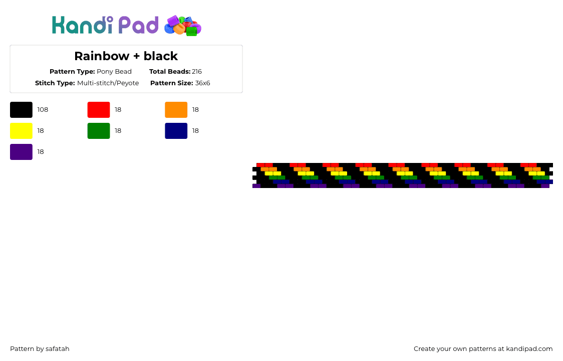 Rainbow + black - Pony Bead Pattern by safatah on Kandi Pad - black,purple