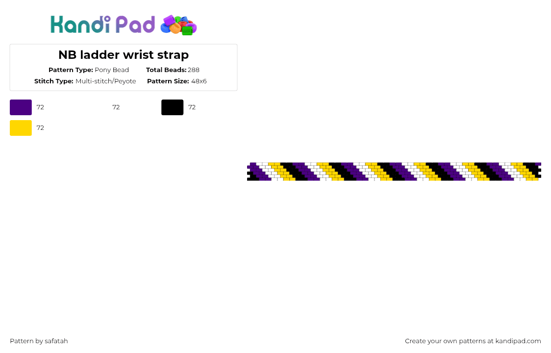 NB ladder wrist strap - Pony Bead Pattern by safatah on Kandi Pad - purple,yellow