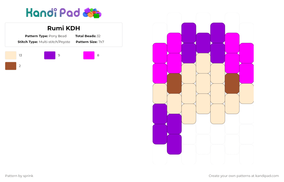 Print Pads Rumi Rumi KDH Pony Bead Pattern - Kandi Pad | Kandi Patterns, Fuse Bead ...