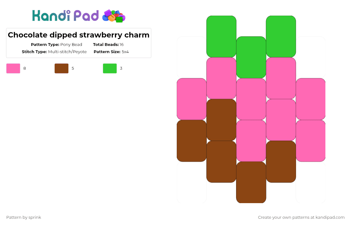 Chocolate dipped strawberry charm - Pony Bead Pattern by sprink on Kandi Pad - pink,strawberry,chocolate,charm