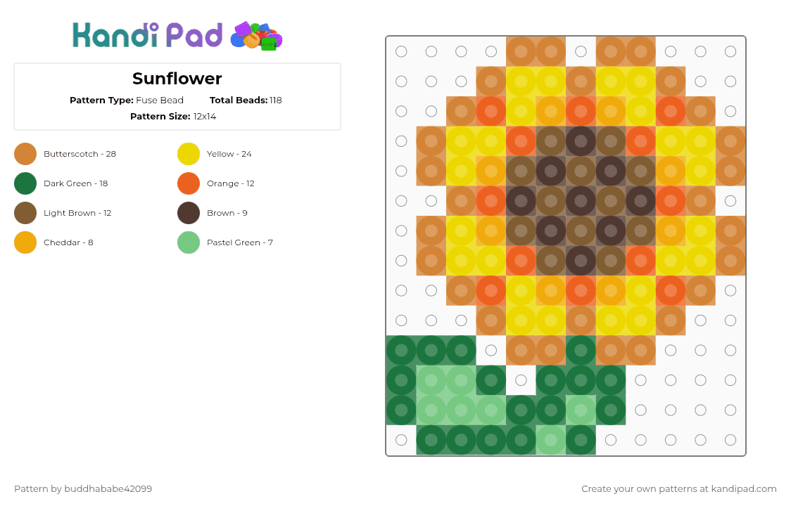 Sunflower - Fuse Bead Pattern by buddhababe42099 on Kandi Pad - orange,green,yellow