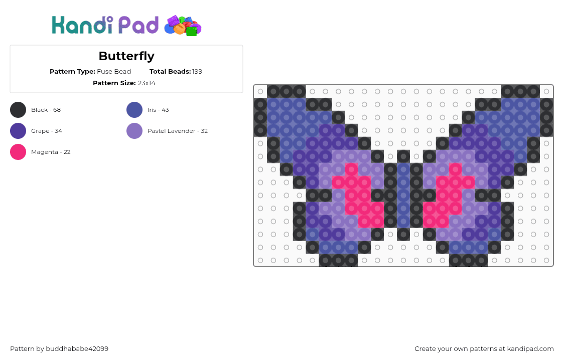 Butterfly - Fuse Bead Pattern by buddhababe42099 on Kandi Pad - purple