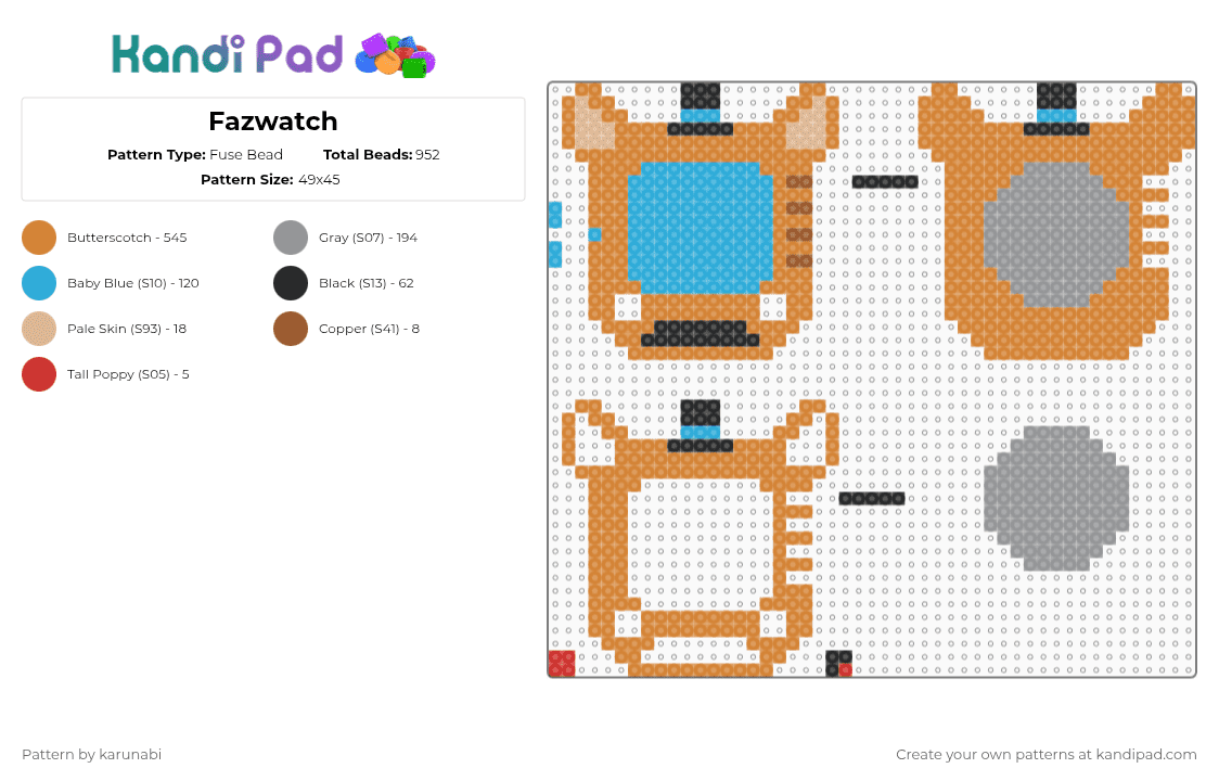 Fazwatch (With instruction video in desc) - Fuse Bead Pattern by karunabi on Kandi Pad - orange,gray,fnaf,freddy,fazwatch,glamrock,security breach,layered,with instructions