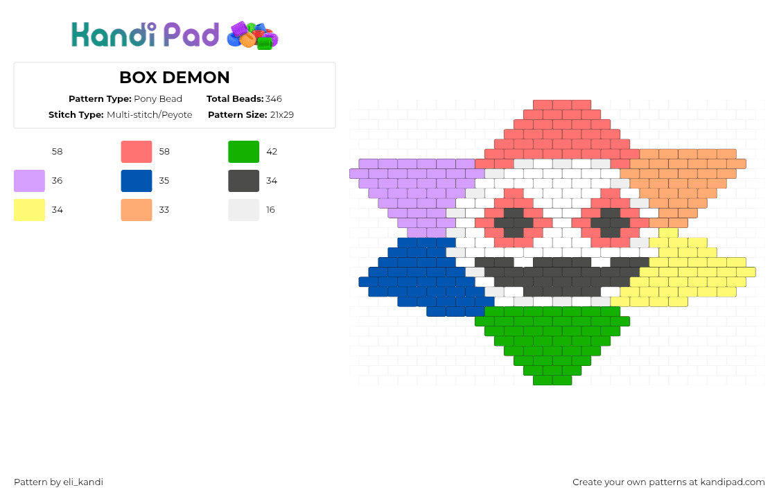 BOX DEMON - Pony Bead Pattern by eli_kandi on Kandi Pad - red,green,blue,pink,dandys world
