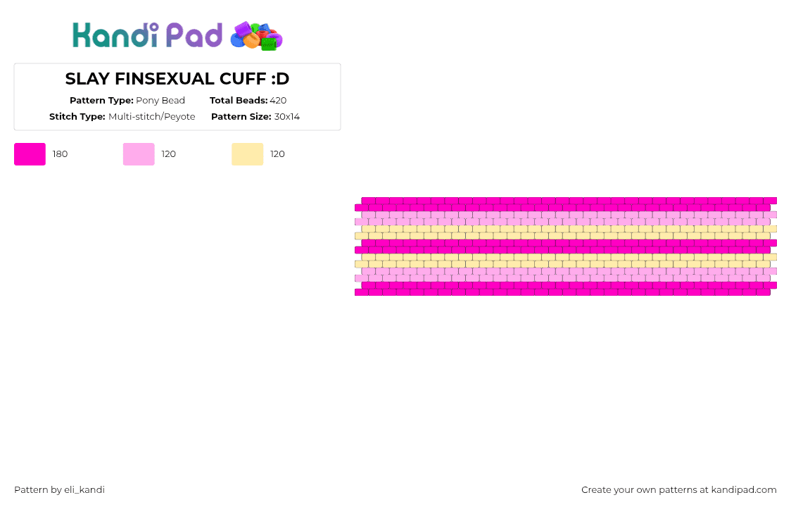 SLAY FINSEXUAL CUFF :D - Pony Bead Pattern by eli_kandi on Kandi Pad - pink,yellow