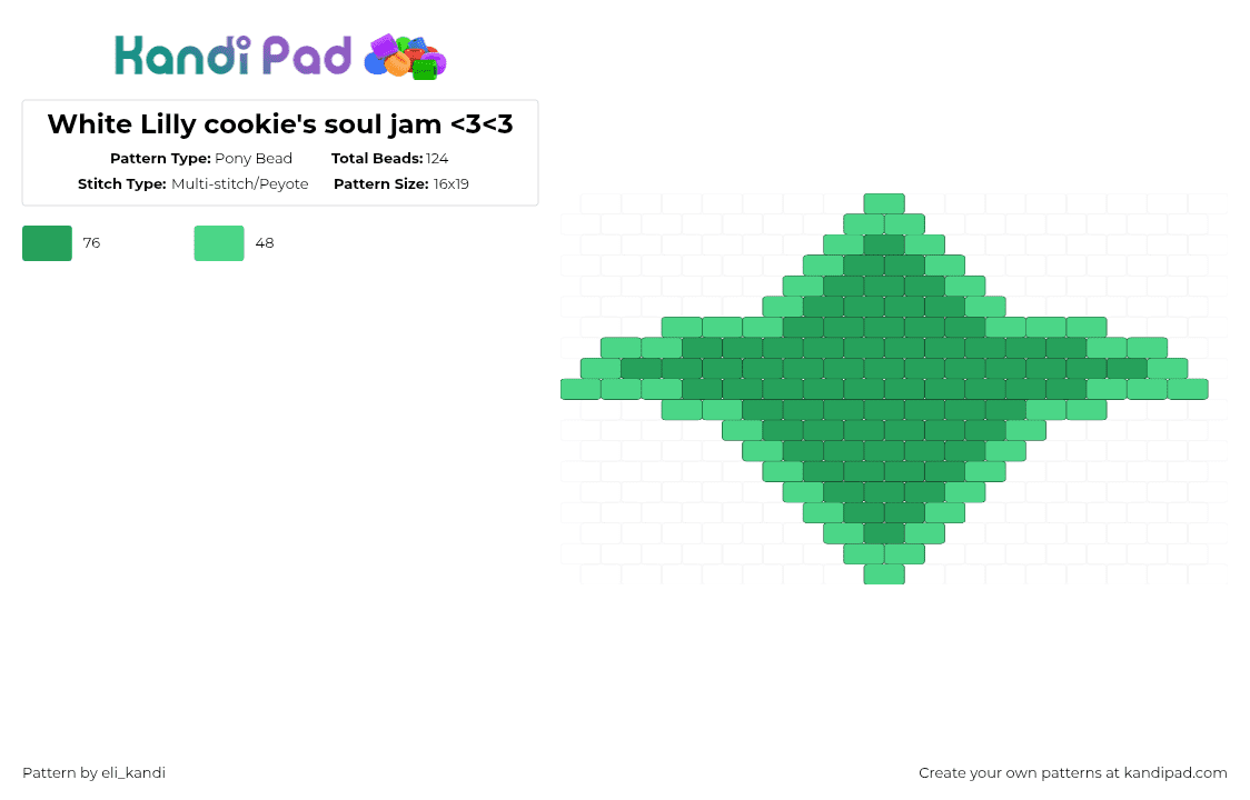 White Lilly cookie\'s soul jam - Pony Bead Pattern by eli_kandi on Kandi Pad - teal,green