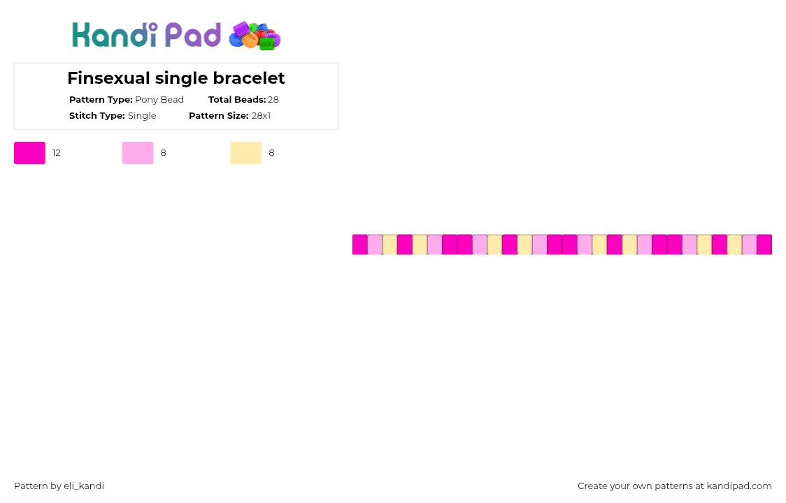 Finsexual single bracelet - Pony Bead Pattern by eli_kandi on Kandi Pad - pink,yellow,lgbtq,finsexual