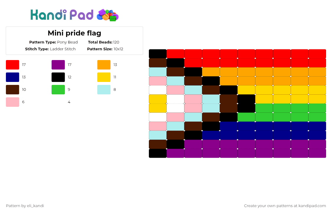 Mini pride flag - Pony Bead Pattern by eli_kandi on Kandi Pad - pink,red,orange,purple,lgbtq,pride