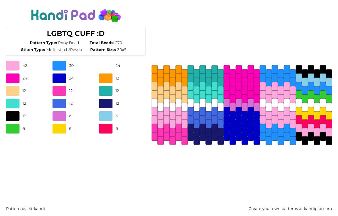 LGBTQ CUFF :D - Pony Bead Pattern by eli_kandi on Kandi Pad - orange,pink,light blue,purple,lgbtq,pride,lesbian,gay,bisexual,trans,queer
