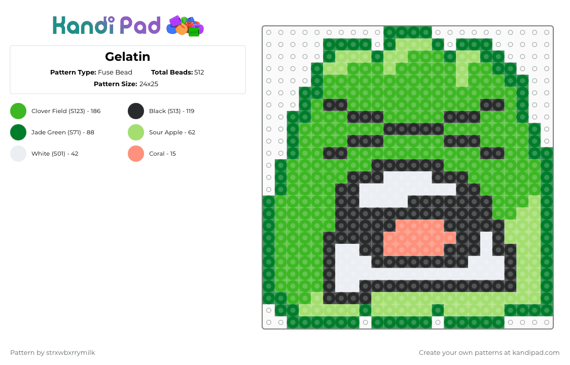 Gelatin - Fuse Bead Pattern by strxwbxrrymilk on Kandi Pad - green,bfdi