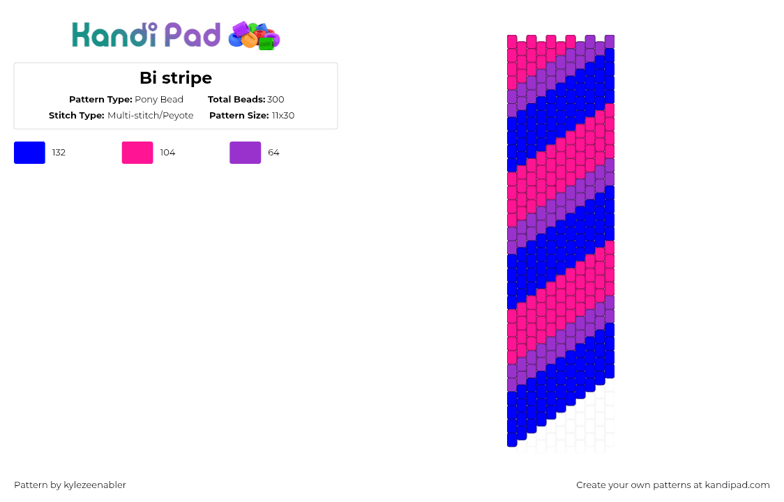 Bi stripe Pony Bead Pattern - Kandi Pad | Kandi Patterns, Fuse Bead ...
