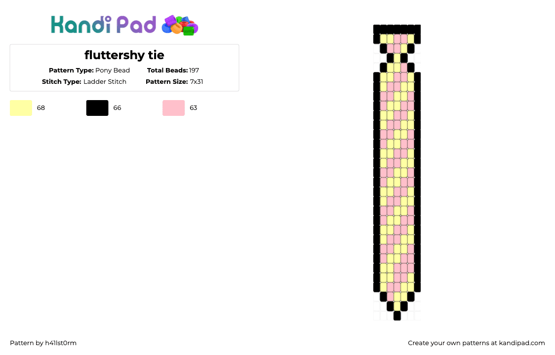 fluttershy tie - Pony Bead Pattern by h41lst0rm on Kandi Pad - brony, fim, fluttershy, friendship, friendshipismagic, mlp, mylittlepony, pink, plsdonatetothebigbacks, yellow