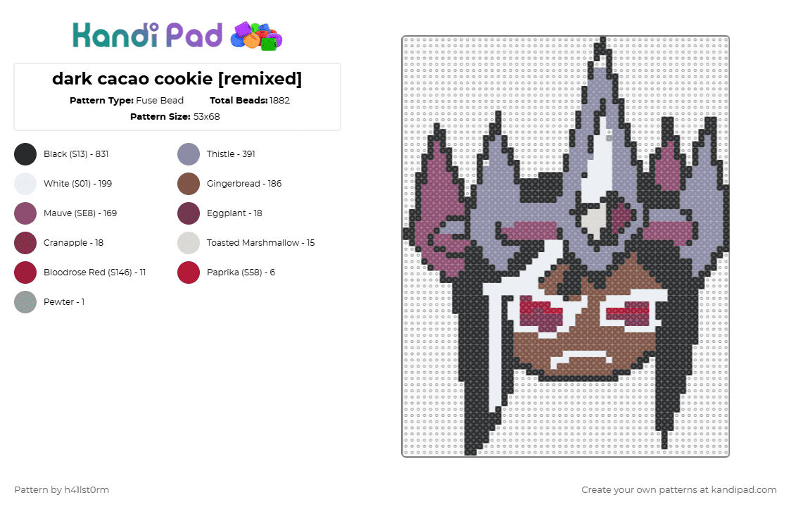 dark cacao cookie [remixed] - Fuse Bead Pattern by h41lst0rm on Kandi Pad - black,tan,pink,gray