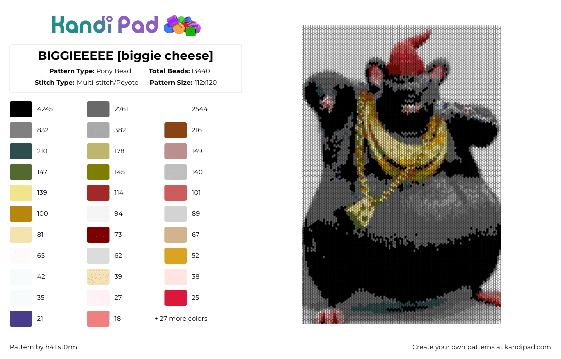 BIGGIEEEEE [biggie cheese] Pony Bead Pattern - Kandi Pad | Kandi ...