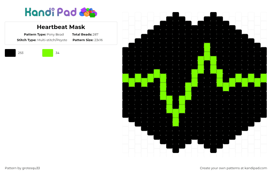Heartbeat Mask - Pony Bead Pattern by grotesqu33 on Kandi Pad - black