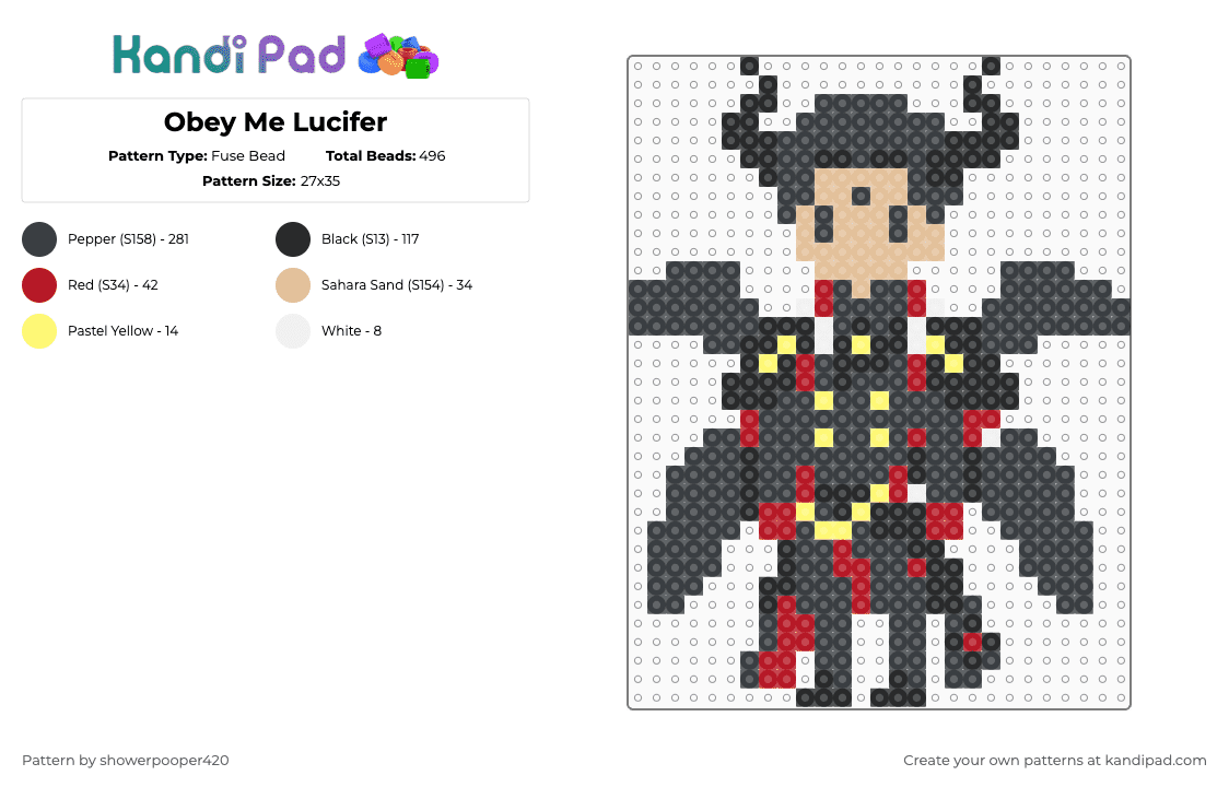 Obey Me Lucifer - Fuse Bead Pattern by showerpooper420 on Kandi Pad - beige, black, red