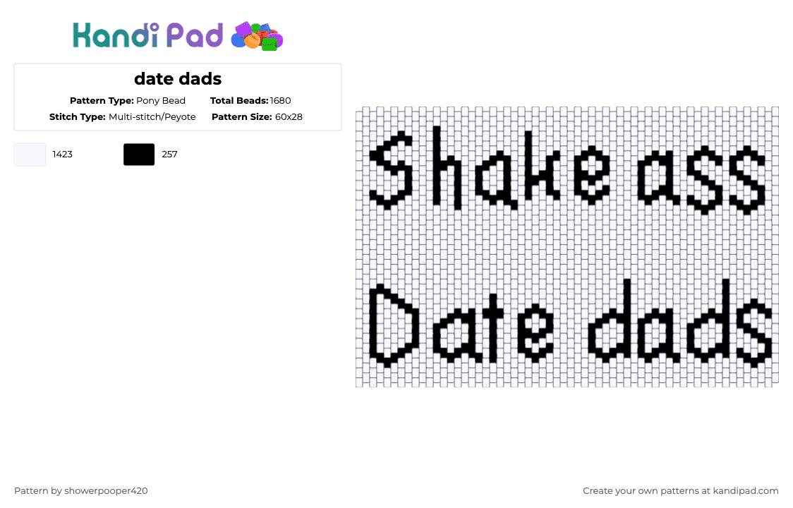 date dads - Pony Bead Pattern by showerpooper420 on Kandi Pad - white,tapestry