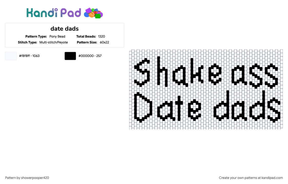 date dads - Pony Bead Pattern by showerpooper420 on Kandi Pad - tapestry, white