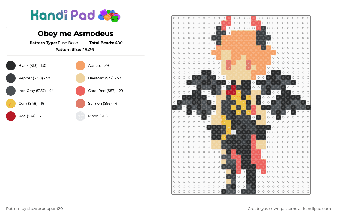 Obey me Asmodeus - Fuse Bead Pattern by showerpooper420 on Kandi Pad - black,purple,beige,orange