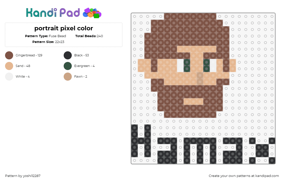 portrait pixel color - Fuse Bead Pattern by yoshi12287 on Kandi Pad - portrait,neutral,visage,digital,brown