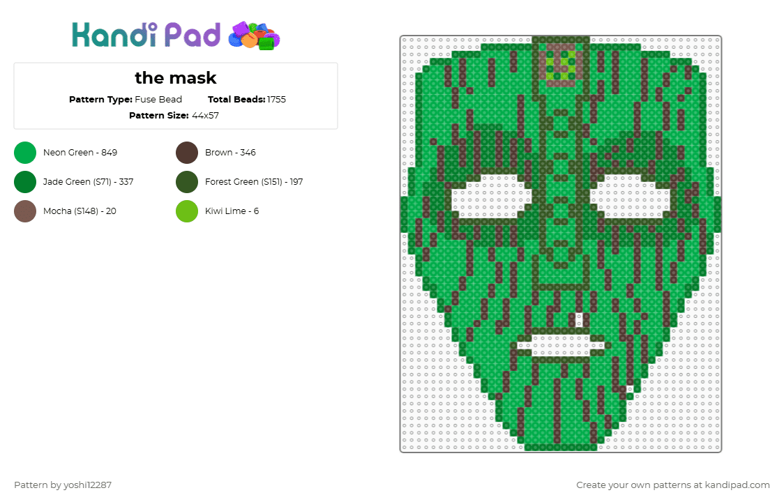the mask - Fuse Bead Pattern by yoshi12287 on Kandi Pad - mask,movie,jim carrey,cartoon,green