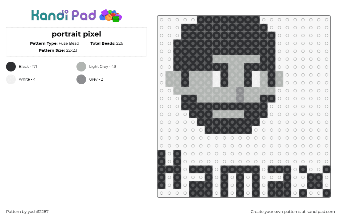 portrait pixel - Fuse Bead Pattern by yoshi12287 on Kandi Pad - portrait,monochrome,minimalist,modern,sophisticated,grayscale,artful