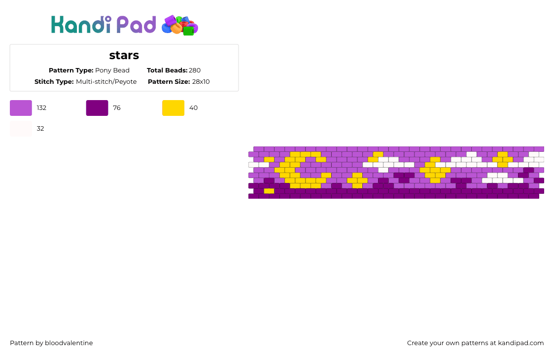 stars - Pony Bead Pattern by bloodvalentine on Kandi Pad - night,moon,stars,cuff,sky,pink