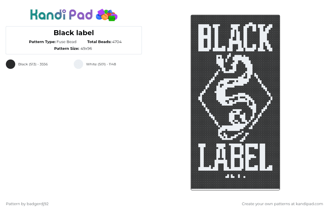 Black label - Fuse Bead Pattern by badgerdj92 on Kandi Pad - black