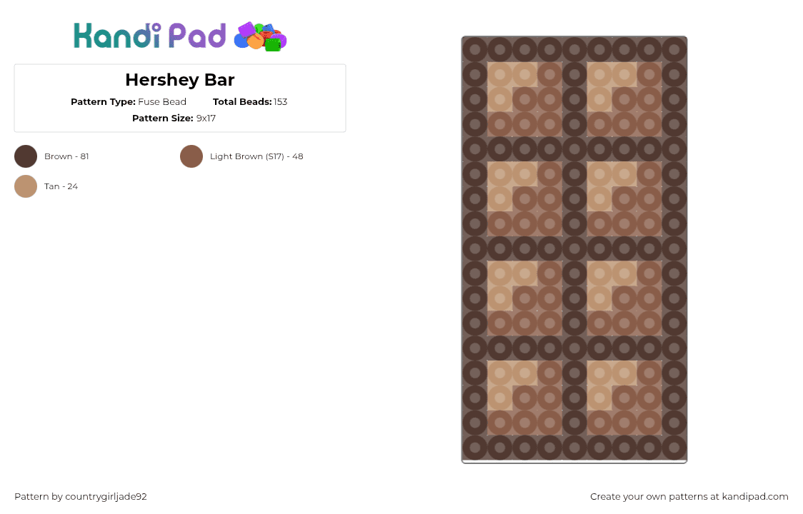 Hershey Bar - Fuse Bead Pattern by countrygirljade92 on Kandi Pad - brown